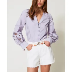 Camisa de mujer de popelina con bordado inglés