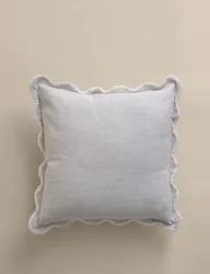 Pure Cotton Embroidered Scallop Cushion Grey