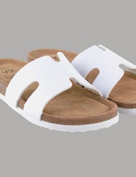 Ciabatta Donna Susan Slip-On Vera Pelle Punta Aperta Plantare Anatomico Bianco