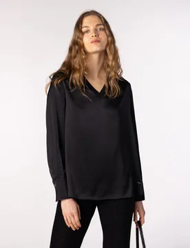 Blusa de mujer de satén con cuello en "V" - Naulover - FashionsVida