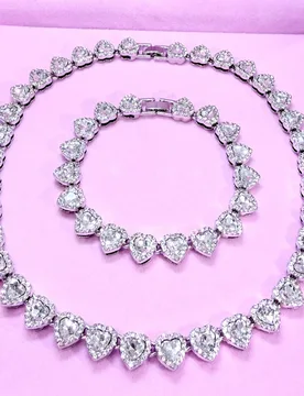 Piezas/Juego Collar y Pulsera de Cadena Cubana con Forma de Corazón Rosa Claro para Hombres & Mujeres, Juego de Joyas Estilo Hip Hop para Regalos del - Shein - FashionsVida