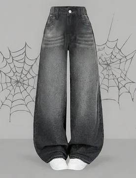 Pantalones de mezclilla sueltos con bolsillo, botón y cremallera para niña preadolescente, otoño invierno, Halloween, Y2K, graduación, regreso a l - Shein - FashionsVida