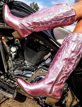 Fluorescent Pink Pointed Knight Boots Thick-Heeled Mid-Calf Botines Side Zipper Pull-On Women's Botas Femininas - Aliexpress - FashionsVida