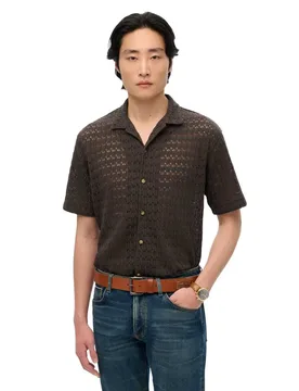 Chemise à Manches Courtes Knitted Texture Carbon Black Crochet L - Superdry - FashionsVida