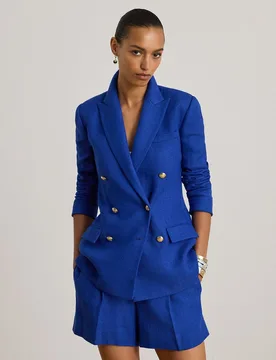 Blazer de mujer con doble botonadura en lino y algodón - Lauren Ralph Lauren - FashionsVida