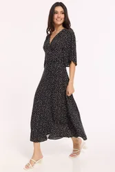 Women's Black Polka Dot Wrap Maxi Dress Size: 14 - Black - Size: 14