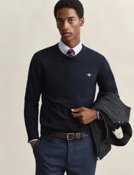 Pure Cotton Crew Neck Jumper Navy male