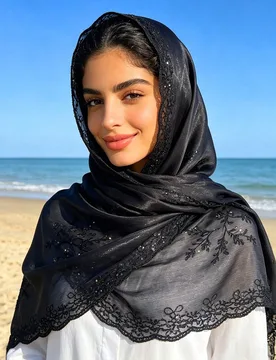 Pieza Pañuelo elegante premium estilo isla con arrugas, lentejuelas y bordado de seda, hijab chal bufanda, envoltura de cabeza de seda brillante de M - Shein - FashionsVida