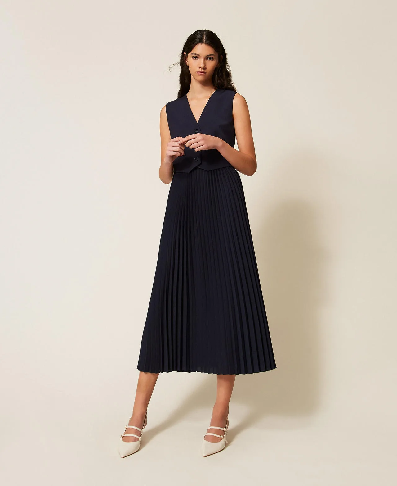 Robe longue effet gilet avec plissé - TWINSET - FashionsVida