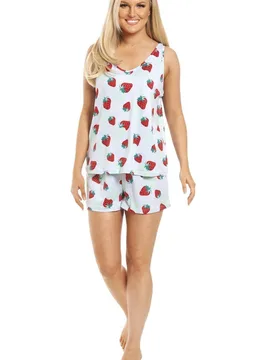 Women's Spandex Short Pyjama Set in Light Blue Size: 18-20 - Light Blue - Size: 18-20 - Camille - FashionsVida