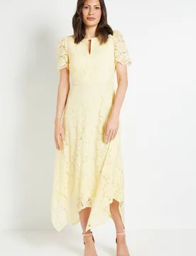 Women's Lace Hanky Hem Midi Dress in Yellow Size: 20 - Yellow - Size: 20 - Wallis - FashionsVida
