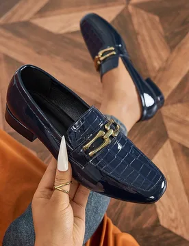 Mocasines de mujer azul marino con patchwork, tacón bajo, estilo británico retro, punta redonda, zapatos planos tipo slip-on, zapatos de uniforme pa - Shein - FashionsVida