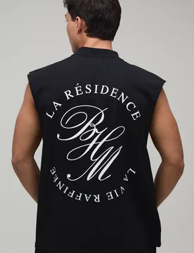 Men's Oversized La Residence Print Tank Black Size X-Large Black XL - boohooMAN - FashionsVida