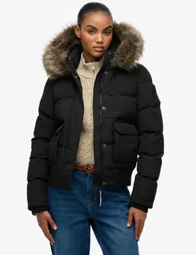 Superdry Damen Everest Bomberjacke mit Kapuze Schwarz - Größe: 34 - 179.99 - FashionsVida