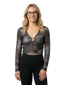 T-shirt à Manches Longues Et Col En V Tusker Temple Micro Mesh Crop Black M