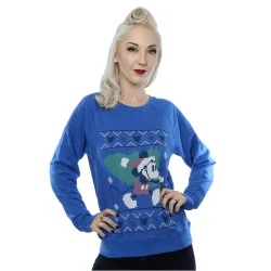 Women's Mickey Mouse Christmas Tree Sweatshirt in Blue Size: XL - Blue - Size: XL