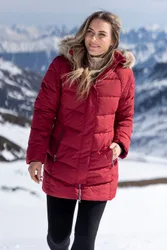 Isla Ii' Womens Down Jacket Water Resistant Faux Fur Hood Warm Winter Coat Rust - Size 10 Uk