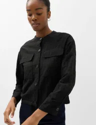 Checked Collarless Short Jacket Black female