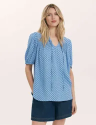 Polka Dot Puff Sleeve Tie Neck Blouse Blue Mix female