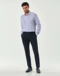 Pantalone chino blu in misto cotone e lino