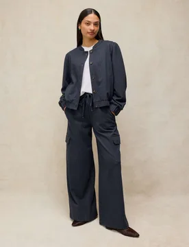 Striped Drawstring Wide Leg Trousers Navy Mix female - White stuff - FashionsVida