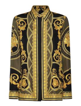 Versace Camicia Di Seta Oro E Nera