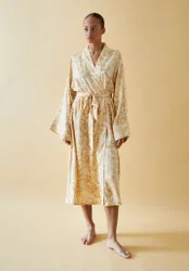 Corina Kimono Style Horoscope Print Robe In Cream - S