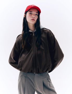 Blouson Puffer Similicuir Xs Marron