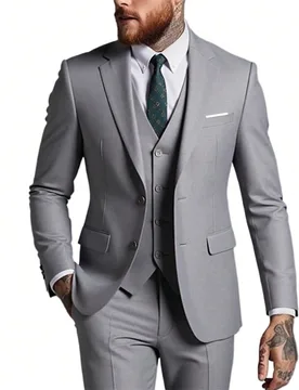 Conjunto de traje casual de negocios de 3 piezas para hombre, incluye chaqueta de traje, pantalones, chaleco, conjunto de chaqueta y pantalones de tra - Shein - FashionsVida