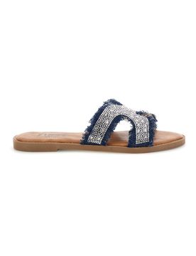 Ciabatte blu e argento con brillantini e frange PREA3654 38