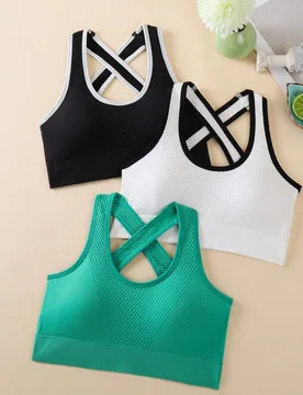 Set de 3 sujetadores deportivos para mujer con tirantes cruzados, adecuados para yoga, fitness y correr, pueden usarse como ropa exterior - Shein - FashionsVida
