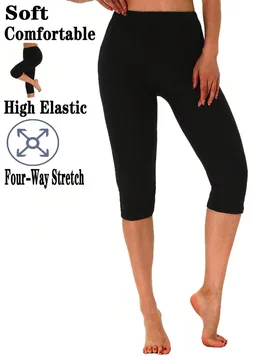 Paquete de Leggings elásticos casuales para mujer, pantalones capri negros, tela suave y cómoda con acabado cepillado, moda urbana, adecuados para f - Shein - FashionsVida