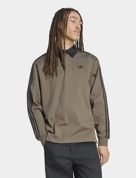 Mens Polo 3 Stripes Rugby Long Sleeve - Marrone, marrone marrone Uomo taglia L - Adidas - FashionsVida