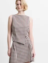 Gingham Button Detail Top Brown Mix female