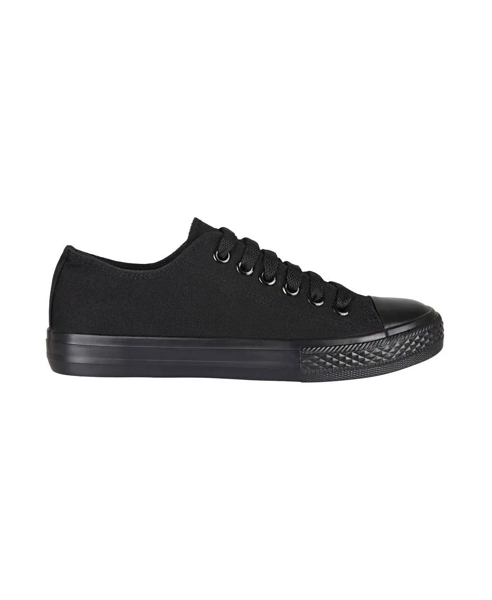 Plain Canvas Low Top Trainers - Black - Size: 3 - KRISP - FashionsVida