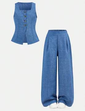 Piezas Conjunto de ropa informal para niñas preadolescentes - Chaleco de camisa + Pantalones sueltos, de moda, versátil, adecuado para fiestas, sali - Shein - FashionsVida