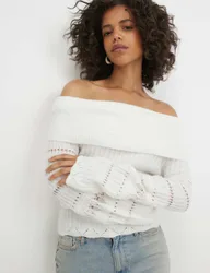 Pure Cotton Pointelle Bardot Jumper Cream female
