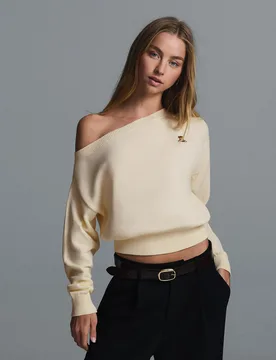 Pull Col Bateau Broderie Ours Xs Écru - Bershka - FashionsVida