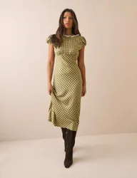Checked Midi Skater Dress Green female