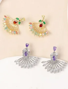 Silver Needle Luxury Peacock Feather Fan Shape Drop Earrings, Elegant Party Statement Jewelry Gift for Women - Aliexpress - FashionsVida