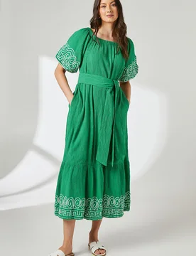 Womens Crinkle Viscose Bardot Bubble Hem Midaxi Dress - Light Green - Size 14 Uk - Principles - FashionsVida
