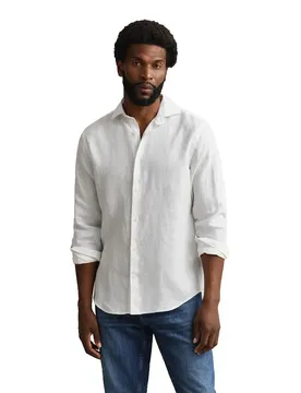 Camicia A Maniche Lunghe 326005 Linen Regular Fit White 2XL