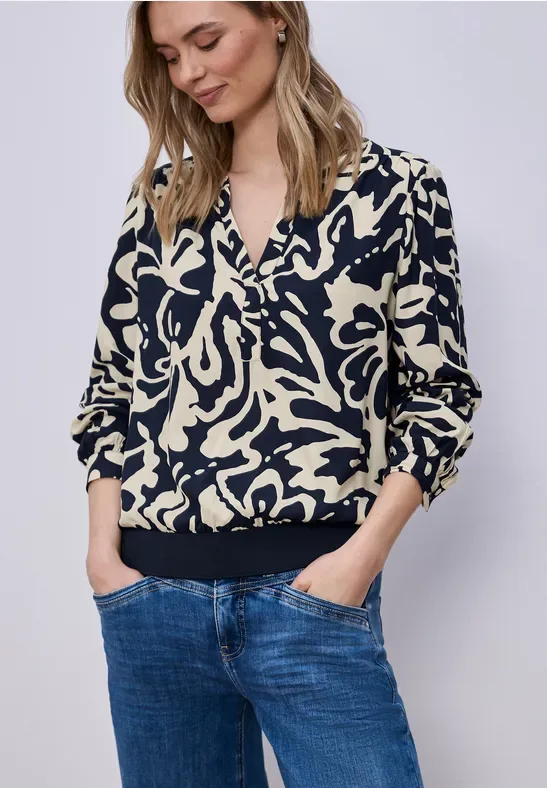 Langarm Bluse mit elastischem Bund female Blau - Street One - FashionsVida
