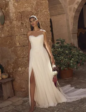 Sexy Wedding Dress Slit A Line Organza With Embroidery Ball Gown V-Neck Backless Sleeveless Bridal Vestido De Novia Customized - Aliexpress - FashionsVida