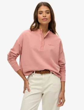 Superdry Damen Rundhals-sweatshirt mit Aufgesticktem Core-logo und Knopfleiste Pink - Größe: 38 - 69.99 - FashionsVida