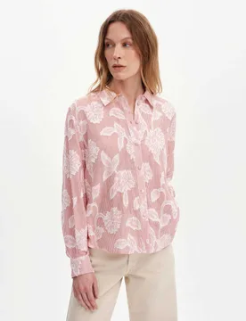 Pure Cotton Jacquard Embroidered Relaxed Shirt Red Mix female - Finery London - FashionsVida
