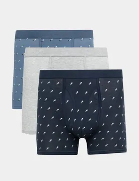 Pack Cotton Stretch Print Trunks Blue Mix male - M&S - FashionsVida
