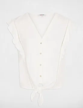 Camisa de mujer anudada escote pico - Morgan - FashionsVida