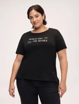 Camiseta de mujer de algodón con frase irónica ajuste regular y diseño para el máximo confort - Fiorella Rubino - FashionsVida
