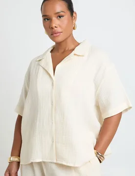 Womens Plus Cheesecloth Oversized Shirt - Ecru - Size 18 Uk - Boohoo - FashionsVida